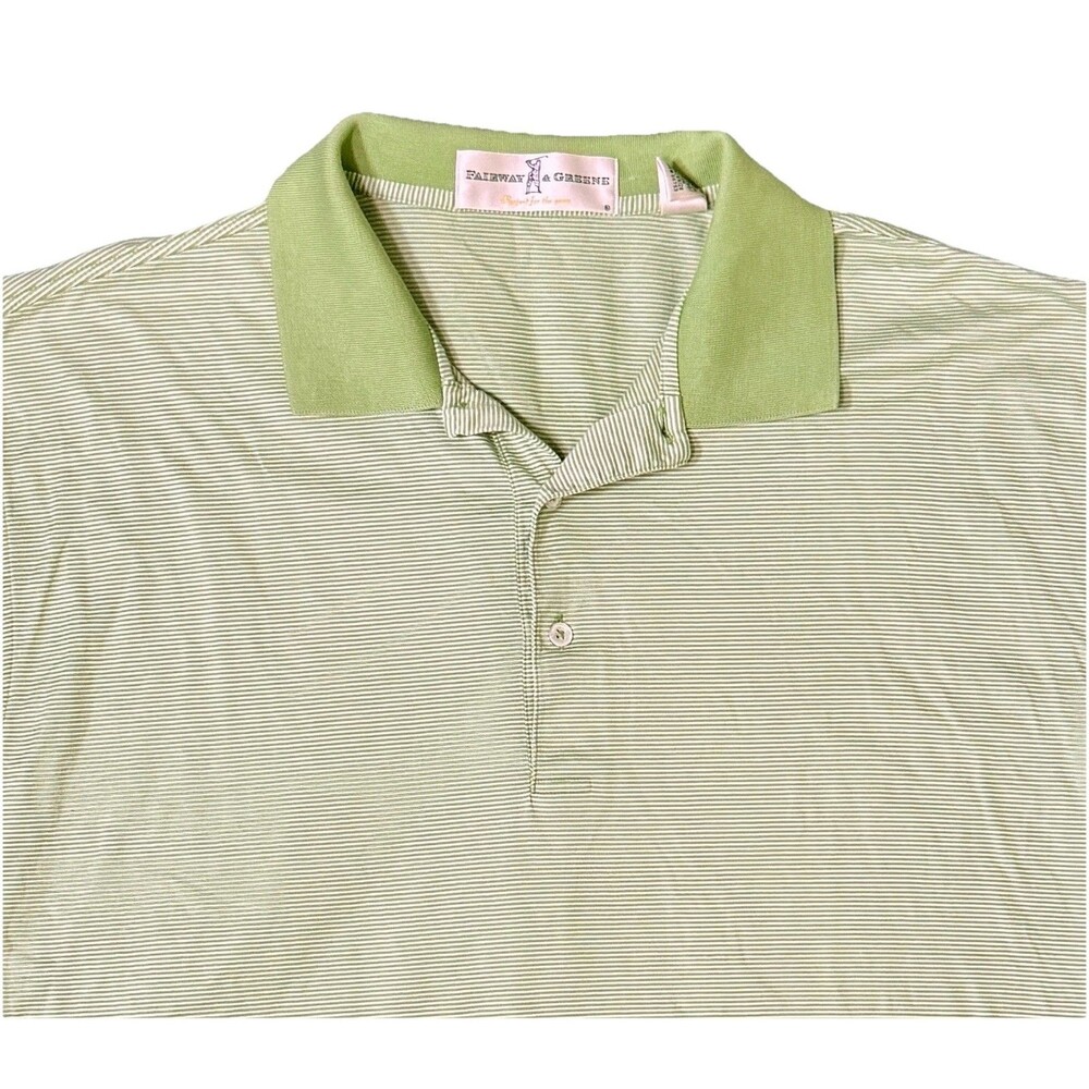 Fairway Greene Polo Shirt Mens LG Golf Green Stripe Short Sleeve‎ 100% Cotton